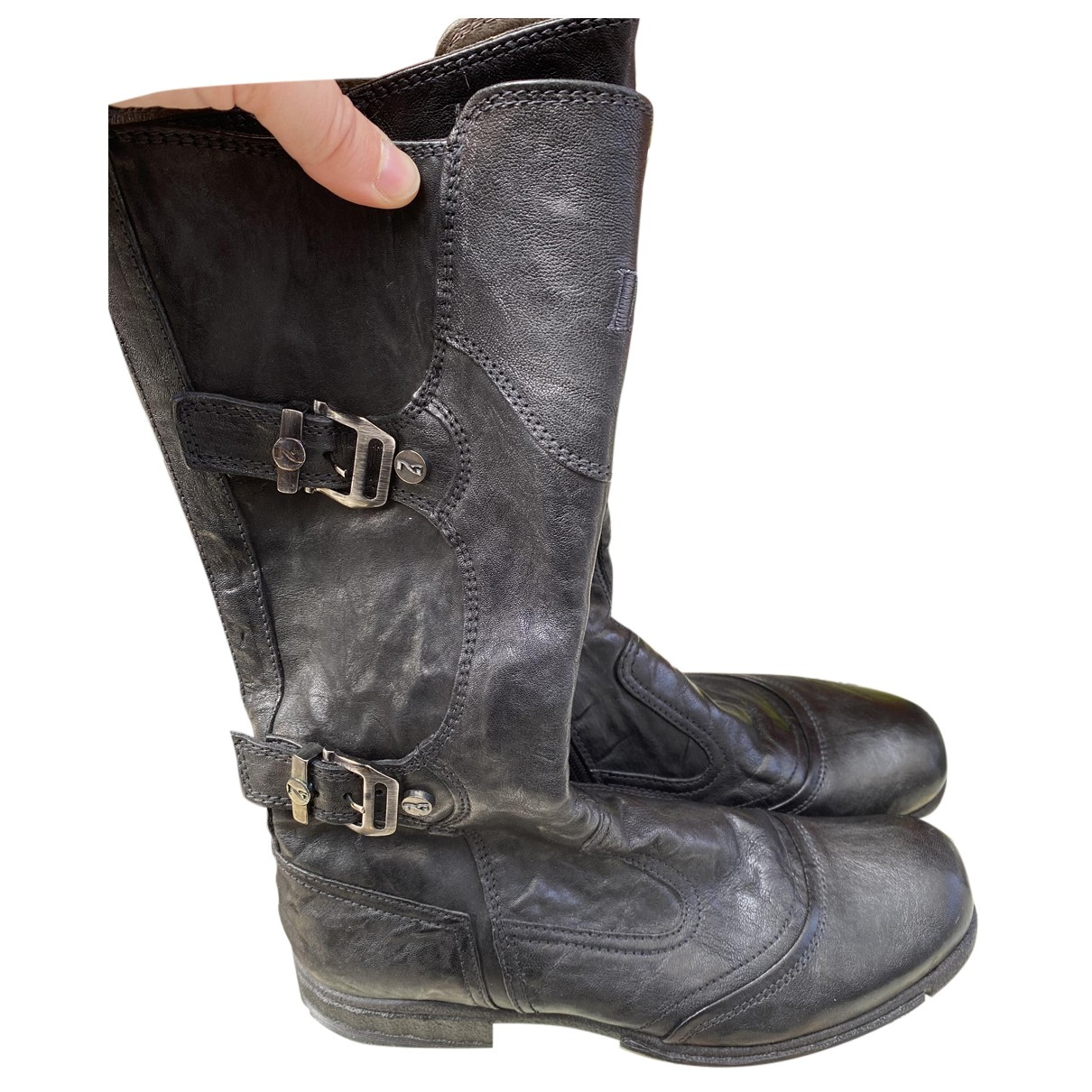 Leather biker boots NERO GIARDINI Black 